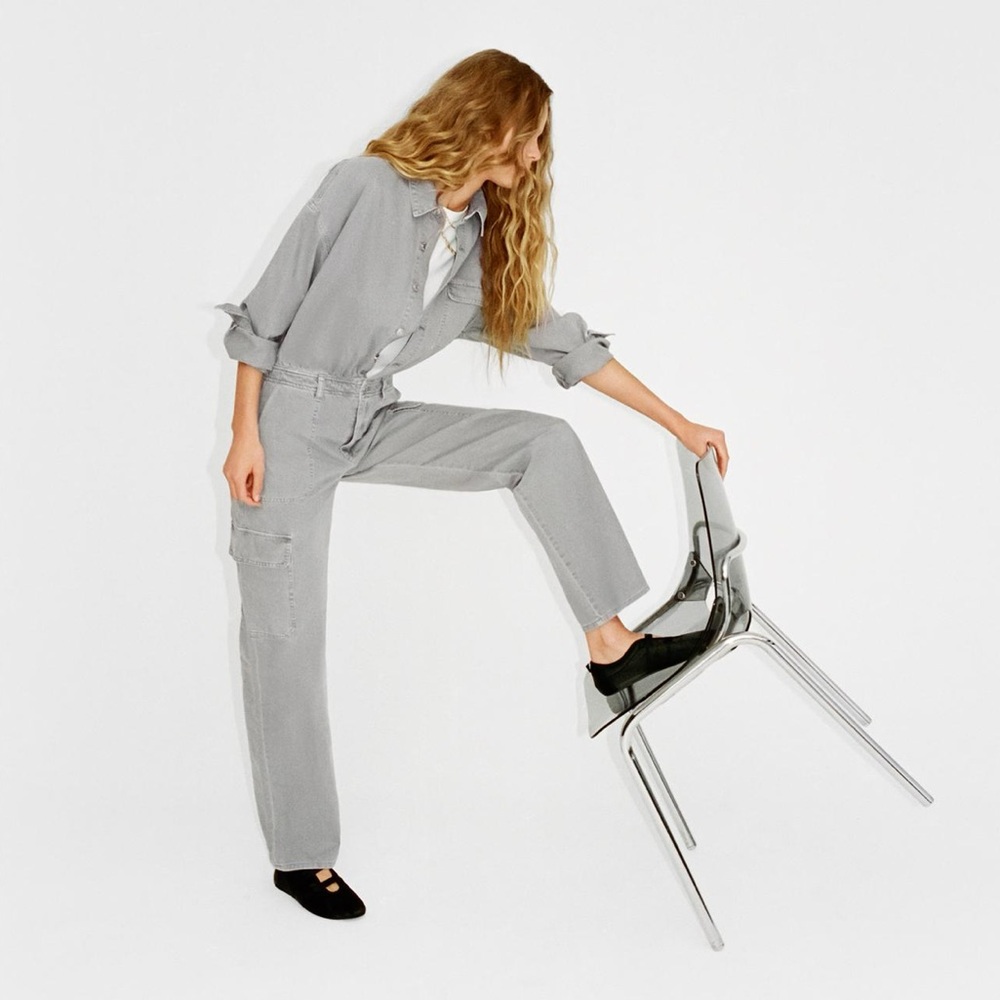 ZARA Wash Effect Denim Jumpsuit